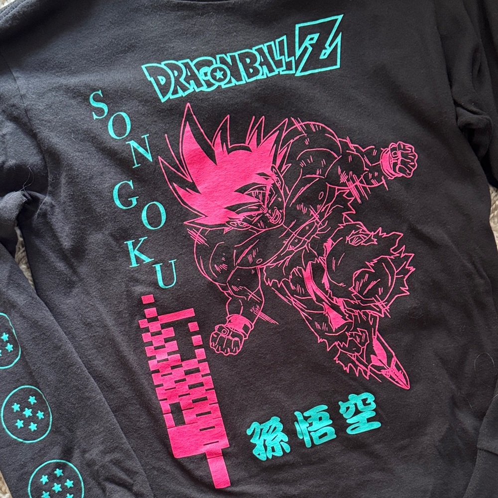 Dragon Ball Z Son Goku Black Long Sleeve Tee - Pink & Teal Graphic - Picture 2 of 3